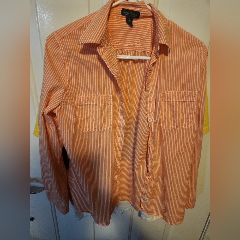 Ralph Lauren Orange and White Striped Button-Front Shirt
